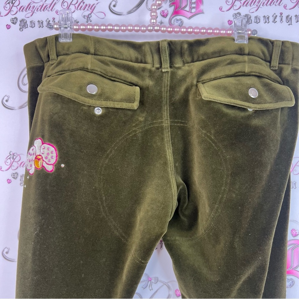 Alanda rling pants soft bling rhinestone flowers pockets y2k Olive Green Pants - Picture 9 of 14